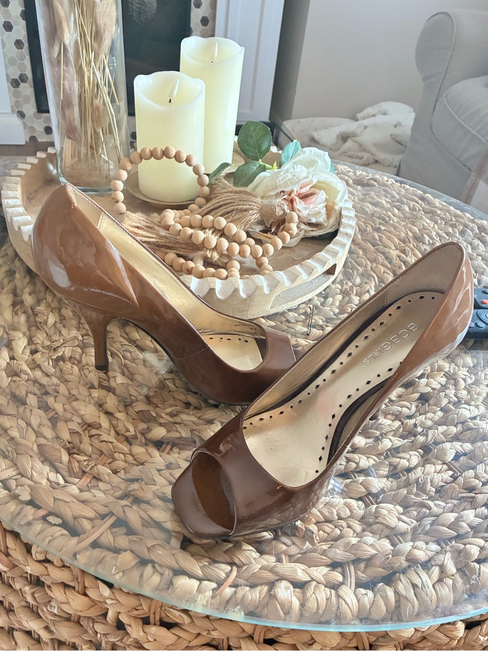 Women’s Brown Patent Peep-Toe Heel Pumps BCBG Sz 8